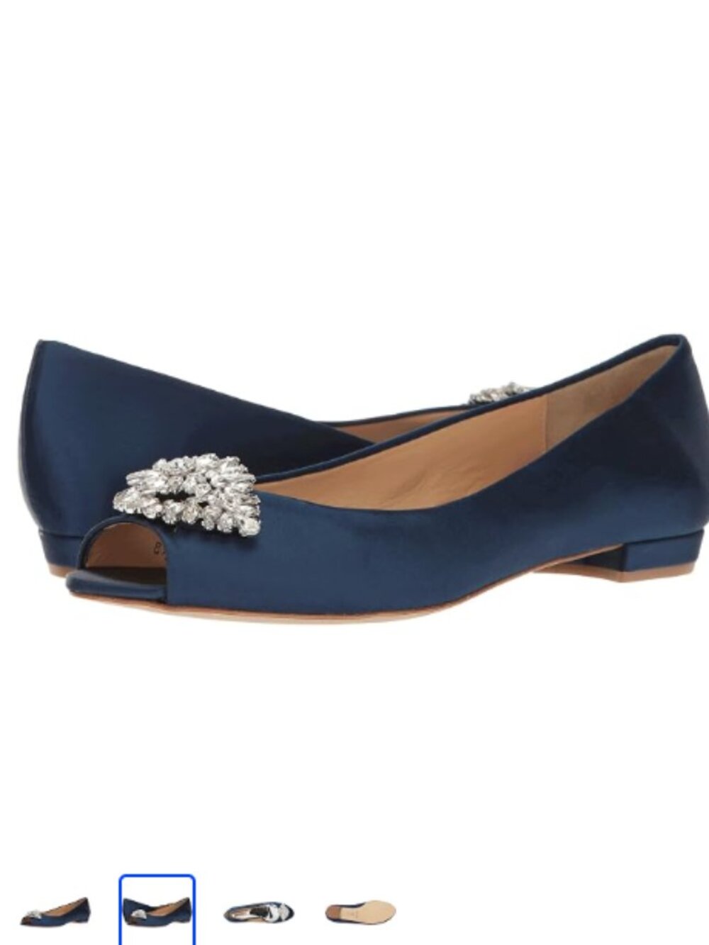 NWOB Badgley Mischka Taft Peep Toe Flats Navy Blue Satin (8.5)